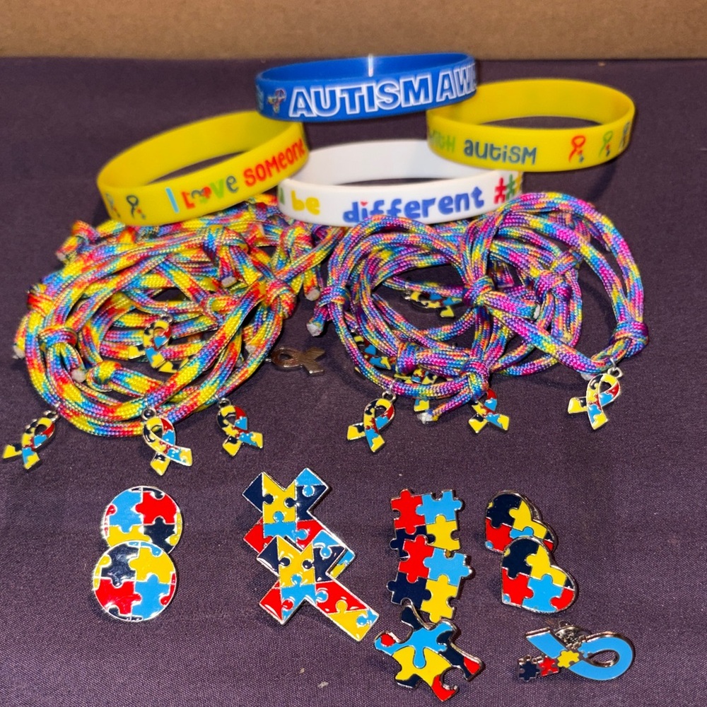 Colorful Autism Awareness bracelets & pins
You can pick & choose or bundle, SO